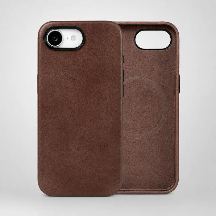 Dark Brown Genuine Leather Back Cover Phone Case for iPhone 16e (Wholesale/OEM Manufacturer)