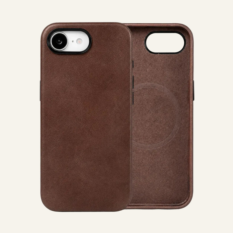 marrón oscuro cuero genuino funda trasera para móvil para iPhone 16e (Fabricante mayorista/OEM)