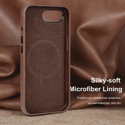 Dark Brown Genuine Leather Back Cover Phone Case for iPhone 16e (Wholesale/OEM Manufacturer)