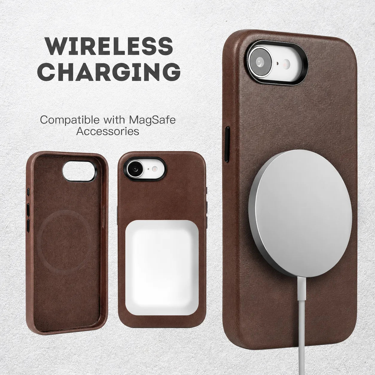 Dark Brown Genuine Leather Back Cover Phone Case for iPhone 16e (Wholesale/OEM Manufacturer)