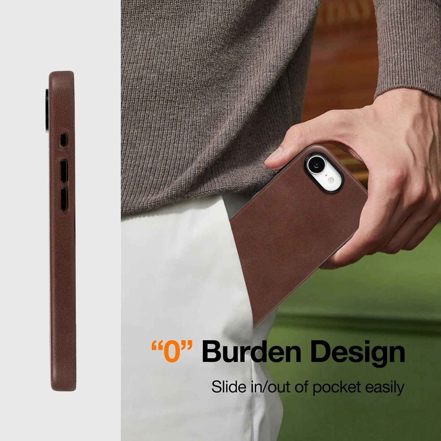 Dark Brown Genuine Leather Back Cover Phone Case for iPhone 16e (Wholesale/OEM Manufacturer)