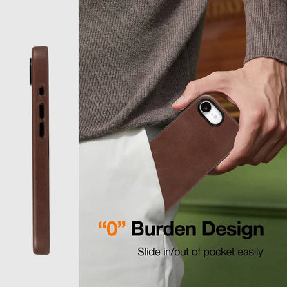Dark Brown Genuine Leather Back Cover Phone Case for iPhone 16e (Wholesale/OEM Manufacturer)