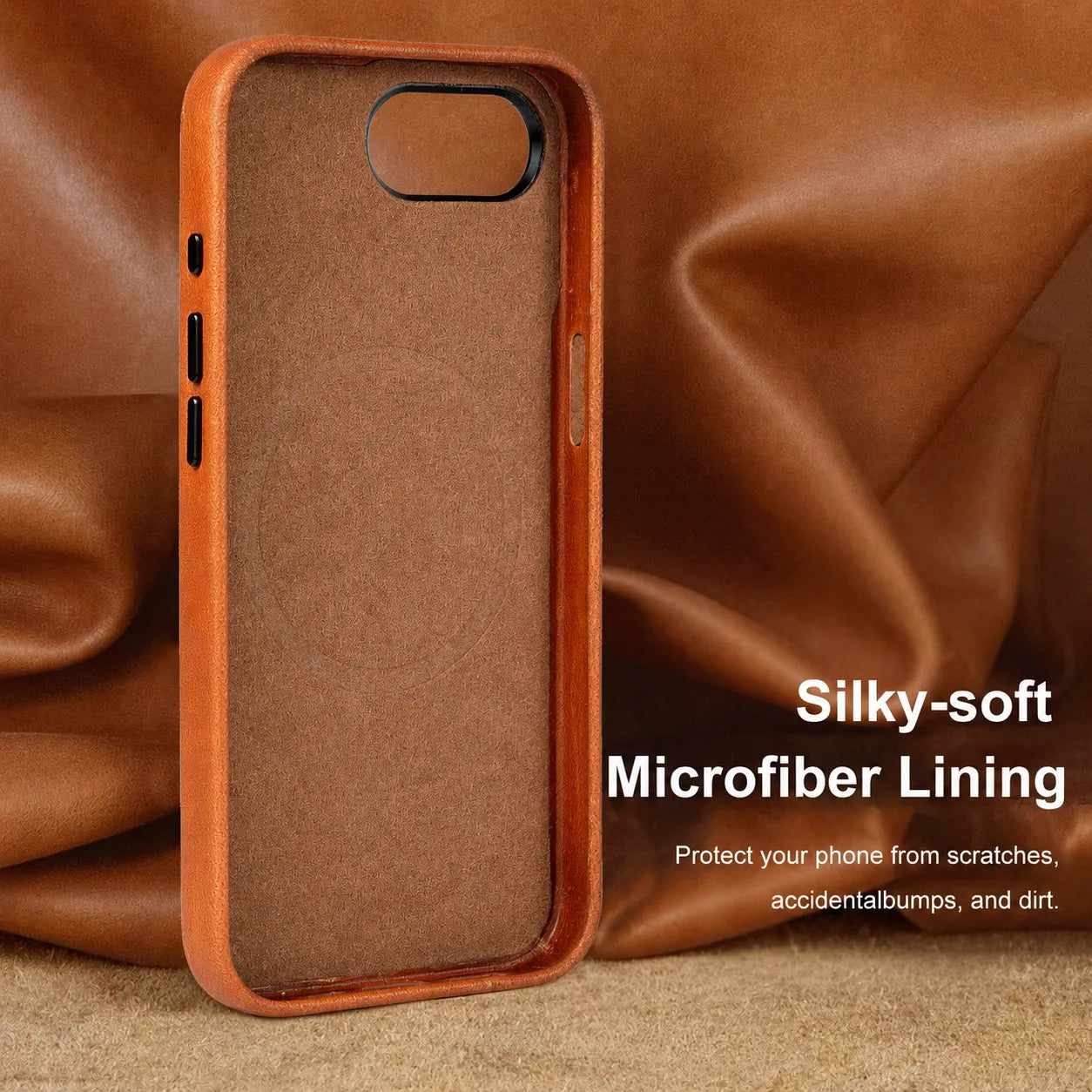 Light Brown Genuine Leather Back Cover for iPhone 16e (Wholesale/OEM Manufacturer)