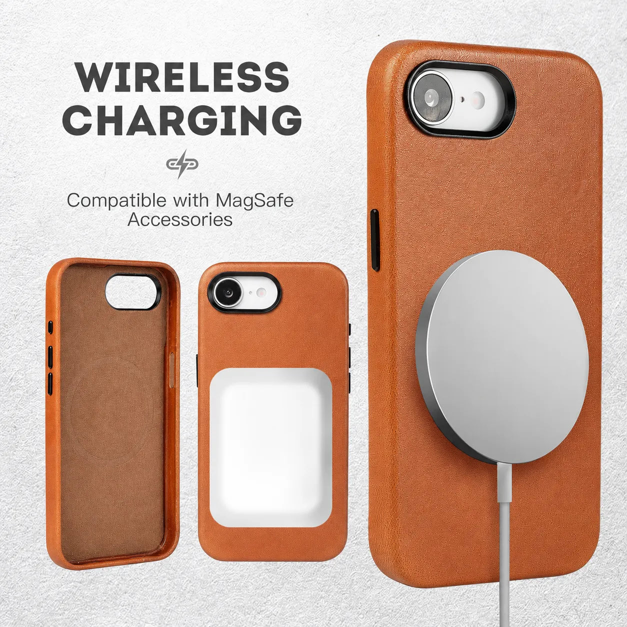 Light Brown Genuine Leather Back Cover for iPhone 16e (Wholesale/OEM Manufacturer)