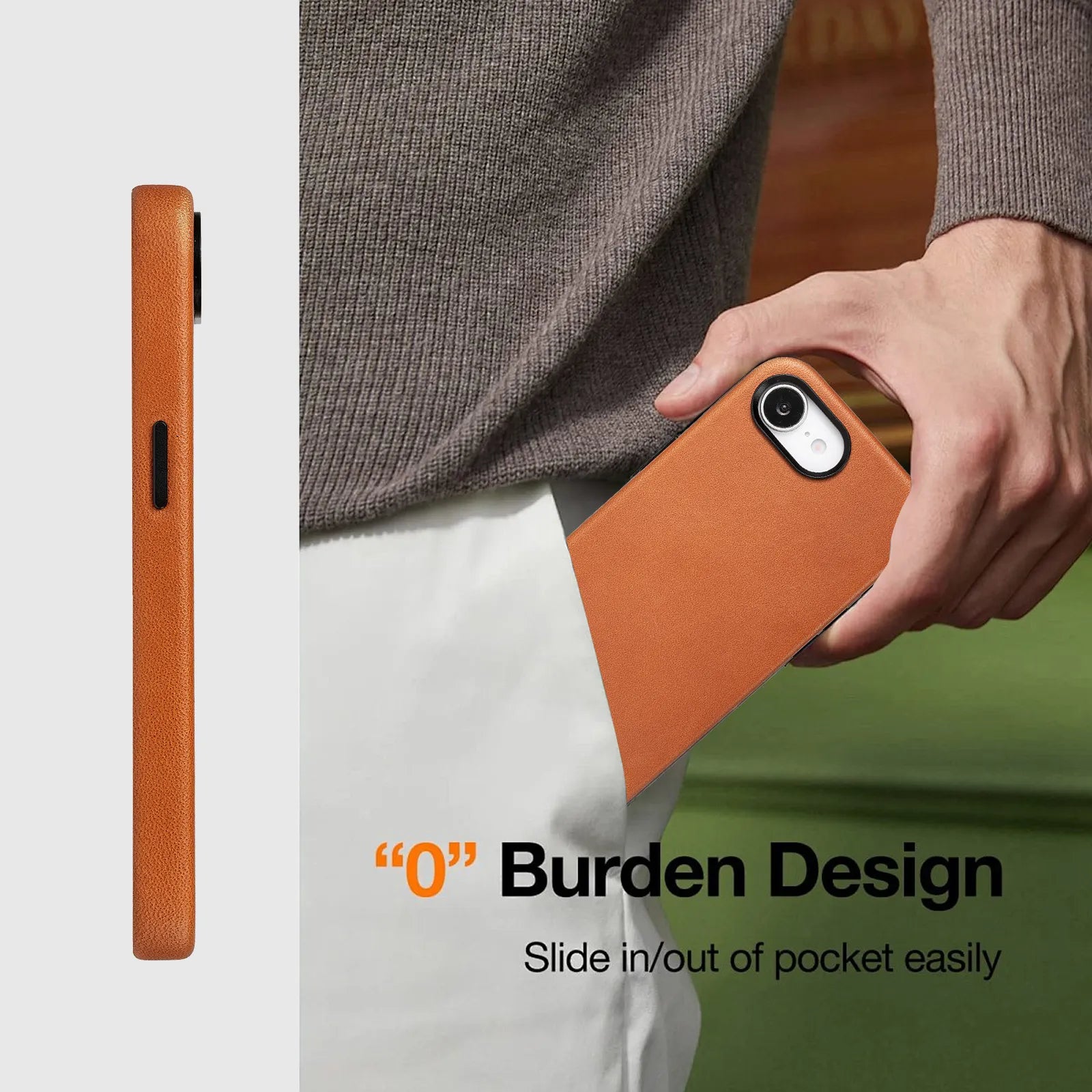 Light Brown Genuine Leather Back Cover for iPhone 16e (Wholesale/OEM Manufacturer)