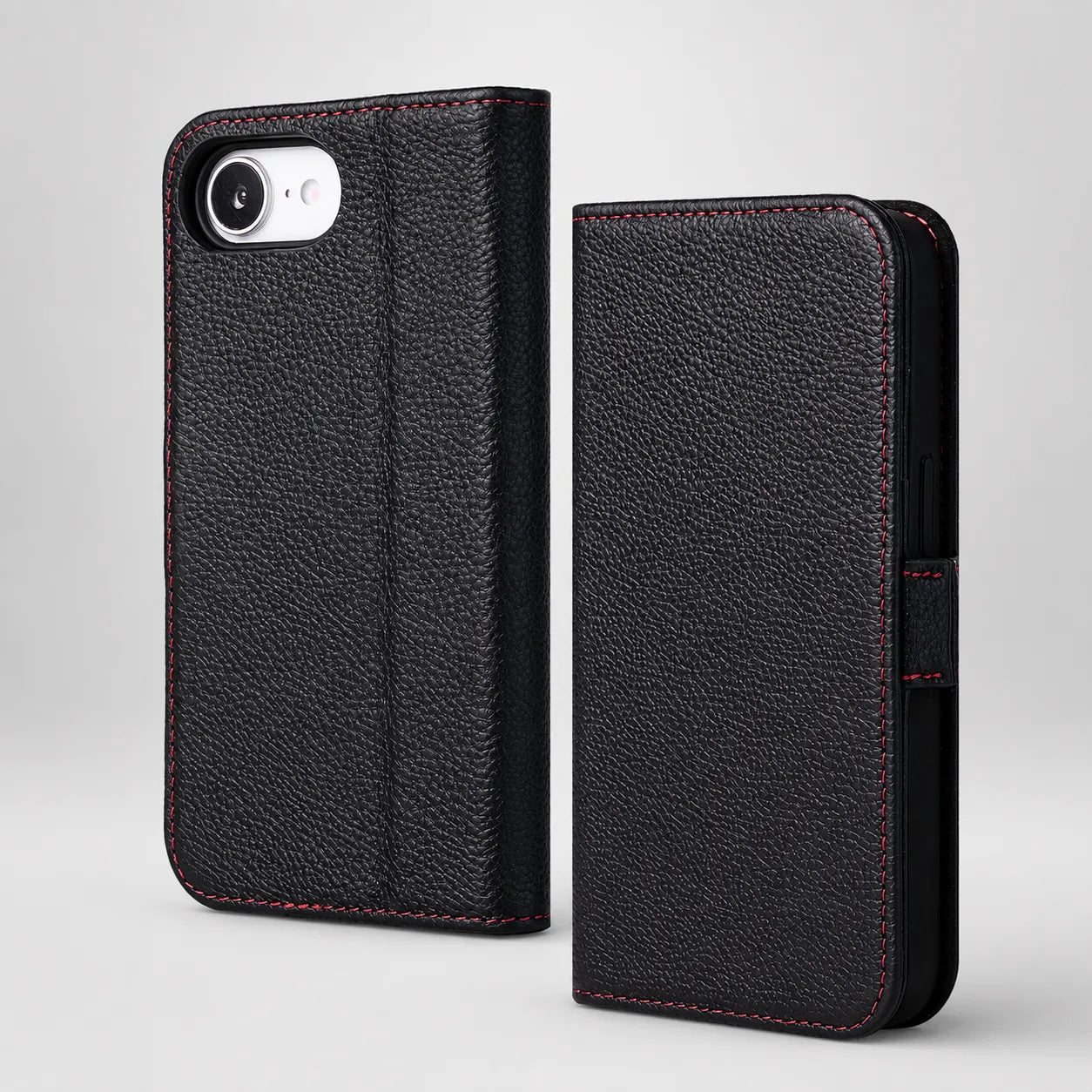 Black Leather Folio Flip Case for iPhone 16e (Wholesale/OEM Manufacturer)