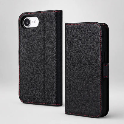 Black Leather Folio Flip Case for iPhone 16e (Wholesale/OEM Manufacturer)