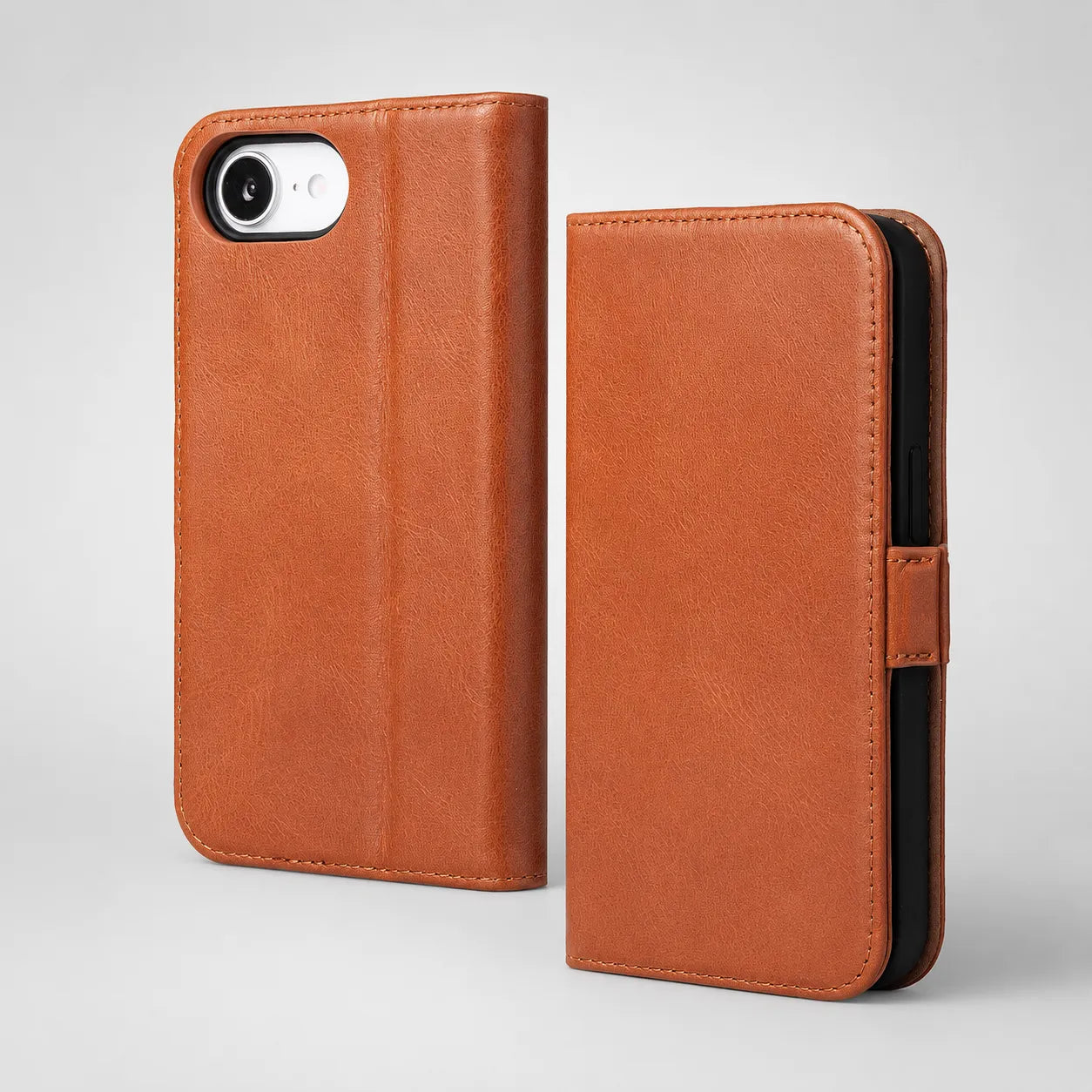 Brown Genuine Leather Flip Wallet Case for iPhone 16e (Wholesale/OEM Manufacturer)