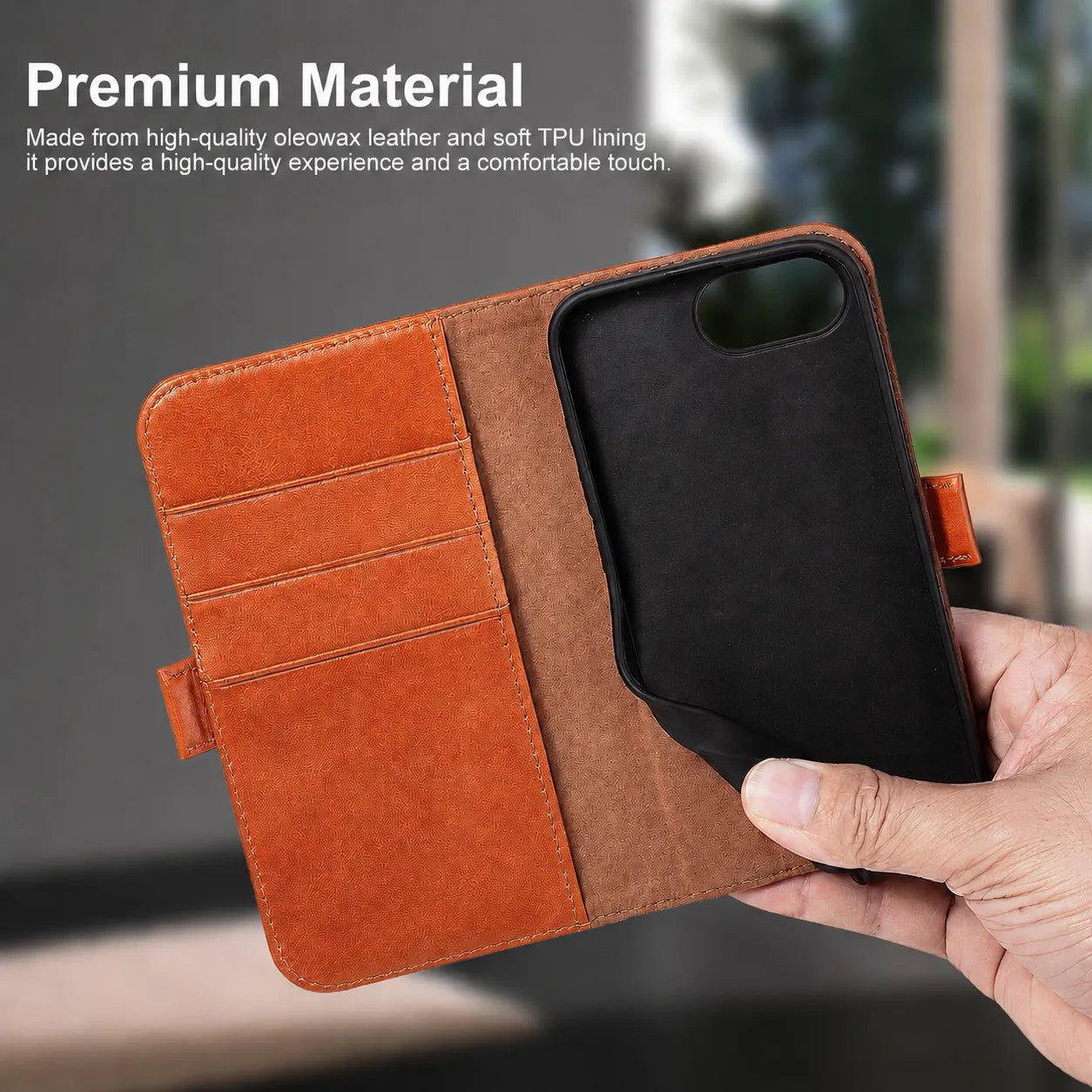 Brown Genuine Leather Flip Wallet Case for iPhone 16e (Wholesale/OEM Manufacturer)