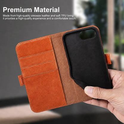 Brown Genuine Leather Flip Wallet Case for iPhone 16e (Wholesale/OEM Manufacturer)