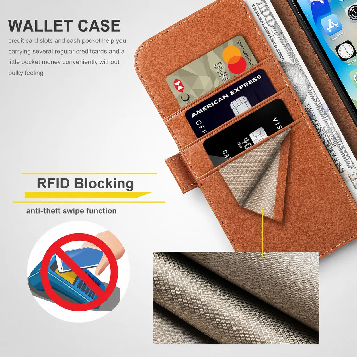 Brown Genuine Leather Flip Wallet Case for iPhone 16e (Wholesale/OEM Manufacturer)