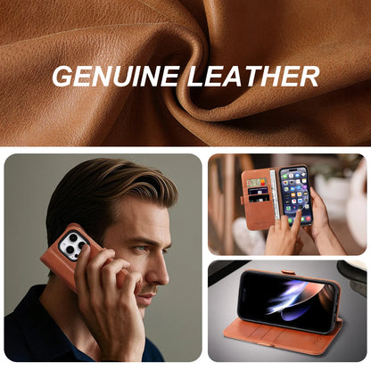 Brown Genuine Leather Flip Wallet Case for iPhone 16e (Wholesale/OEM Manufacturer)