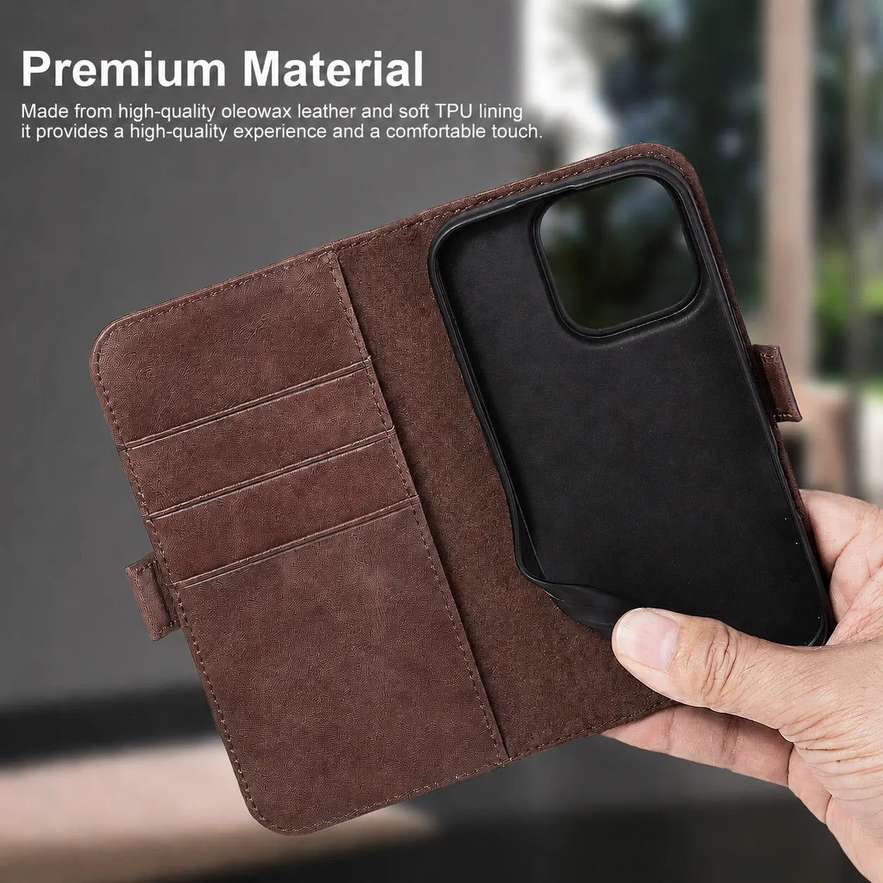 Genuine Leather Folio Wallet Case for iPhone 14 Pro Max (Wholesale/OEM Manufacturer)