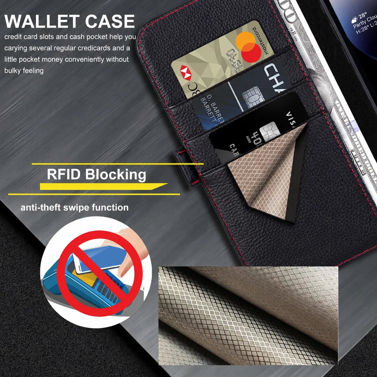 Black Leather Folio Flip Case for iPhone 16e (Wholesale/OEM Manufacturer)