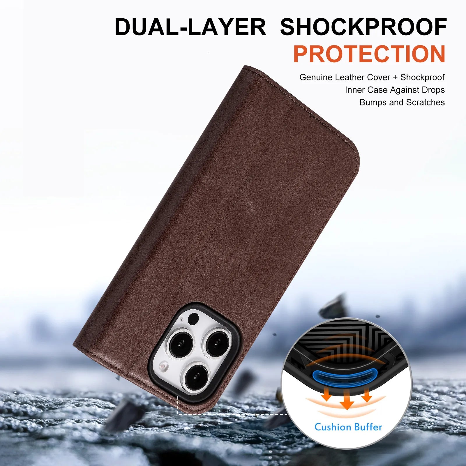 Genuine Leather Folio Wallet Case for iPhone 14 Pro Max (Wholesale/OEM Manufacturer)
