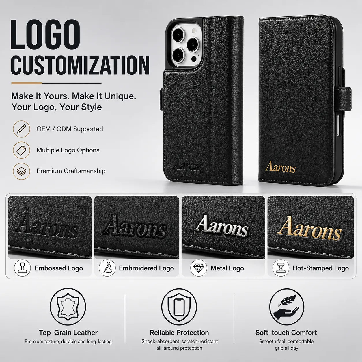 Genuine Leather iPhone 16 Pro Max Case (Wholesale/OEM Manufacturer)