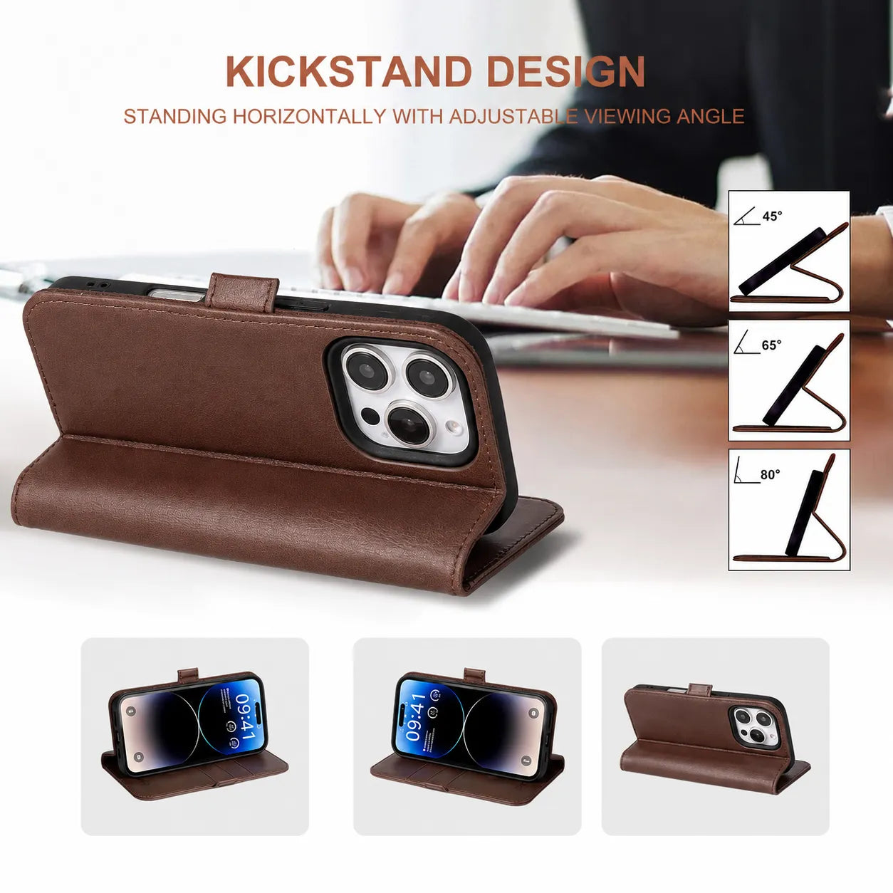 Genuine Leather Folio Wallet Case for iPhone 14 Pro Max (Wholesale/OEM Manufacturer)