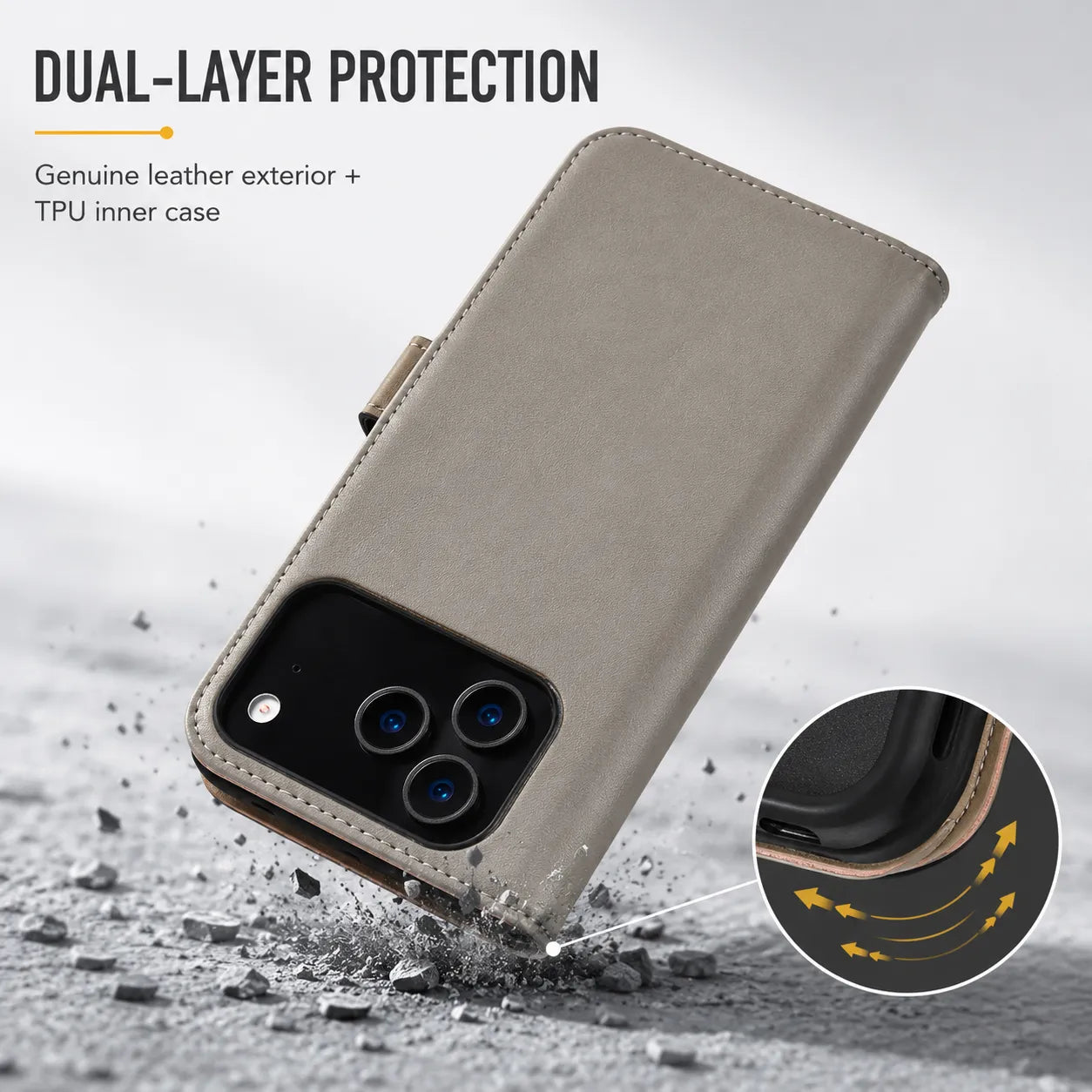 Genuine Leather Wallet Phone Case for iPhone 17 Pro Max (Wholesale/OEM Manufacturer)