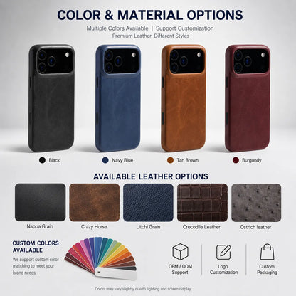 Genuine Leather Back Case for iPhone 17 Pro Max (Wholesale/OEM Manufacturer)