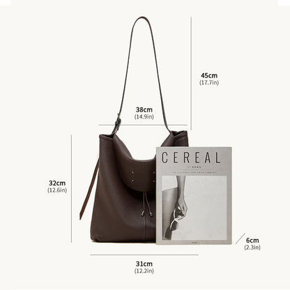 Large Genuine Leather Bucket Shoulder Bag - image 1