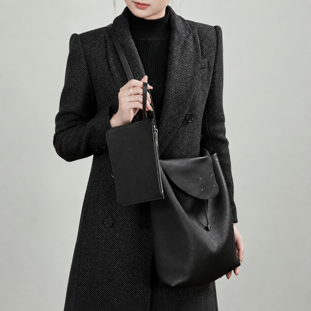 Large Genuine Leather Bucket Shoulder Bag - image 3