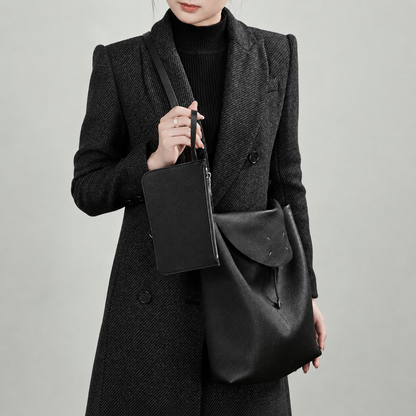 Large Genuine Leather Bucket Shoulder Bag - image 3