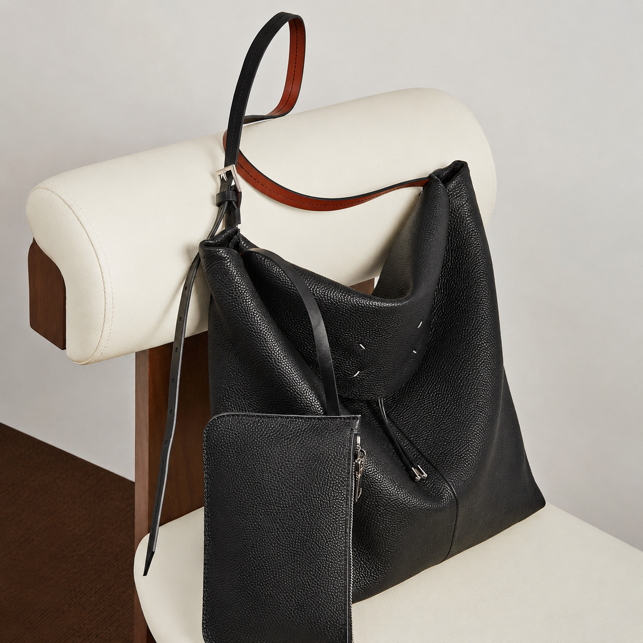 Large Genuine Leather Bucket Shoulder Bag - image 4