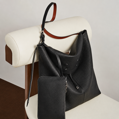 Large Genuine Leather Bucket Shoulder Bag - image 4