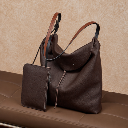 Large Genuine Leather Bucket Shoulder Bag - image 6