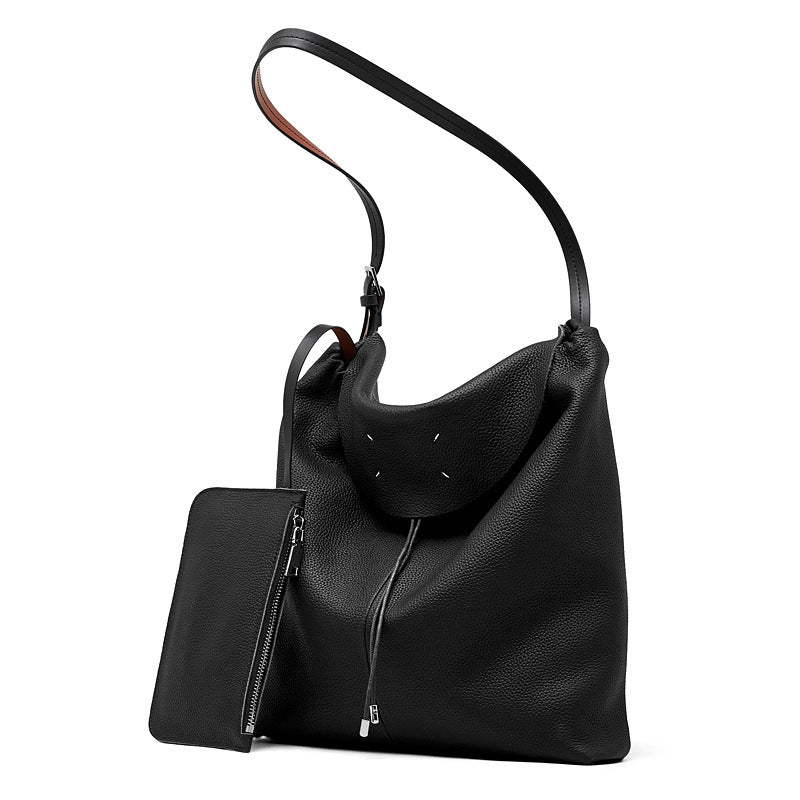 Large Genuine Leather Bucket Shoulder Bag - image 7