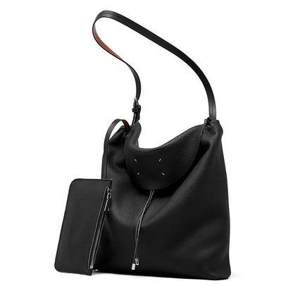 Large Genuine Leather Bucket Shoulder Bag - image 7