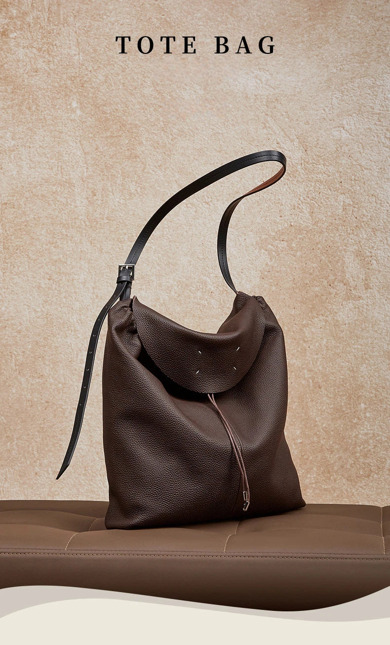 Large Genuine Leather Bucket Shoulder Bag - image 8