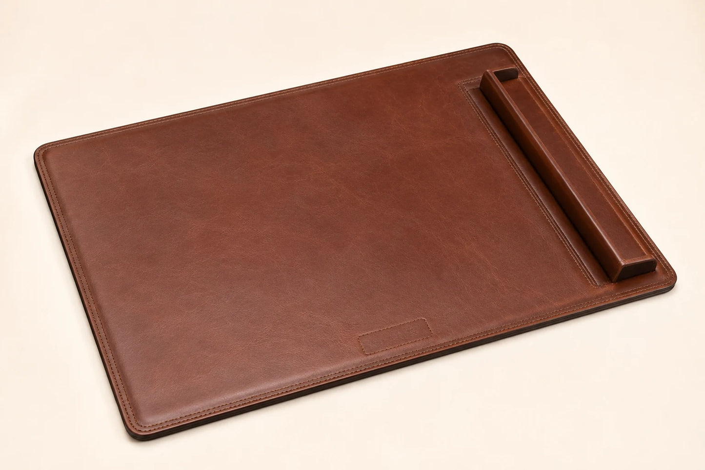 Brown leather desk pad with side paper rail for wholesale OEM production