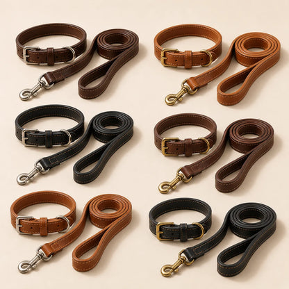Leather dog collar and leash set customization options for wholesale buyers