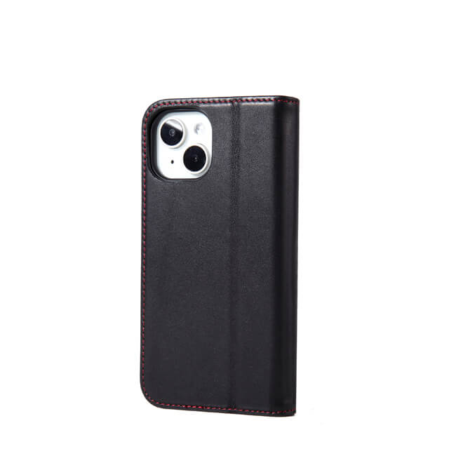 Genuine Leather iPhone 15 Flip Case with Card Holder (Wholesale/OEM Manufacturer)