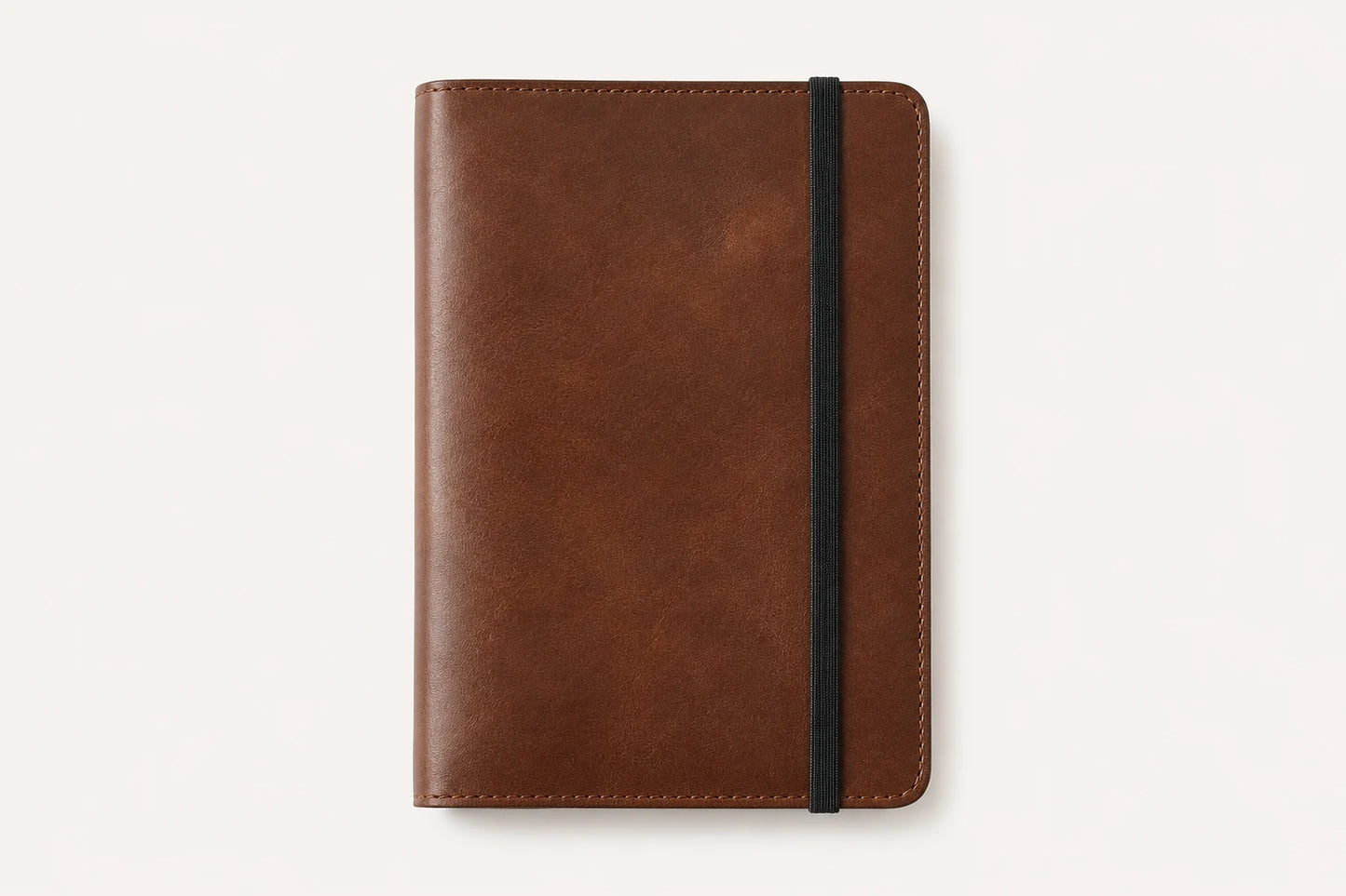 Brown leather journal cover with black elastic band closure for wholesale OEM orders
