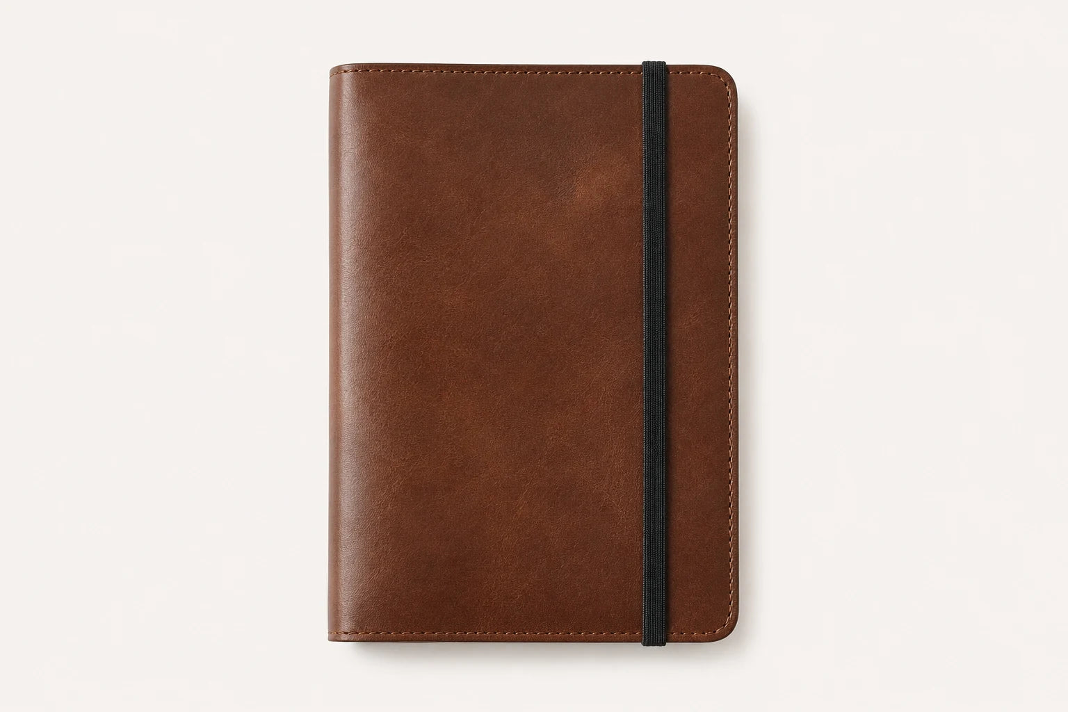 Brown leather journal cover with black elastic band closure for wholesale OEM orders