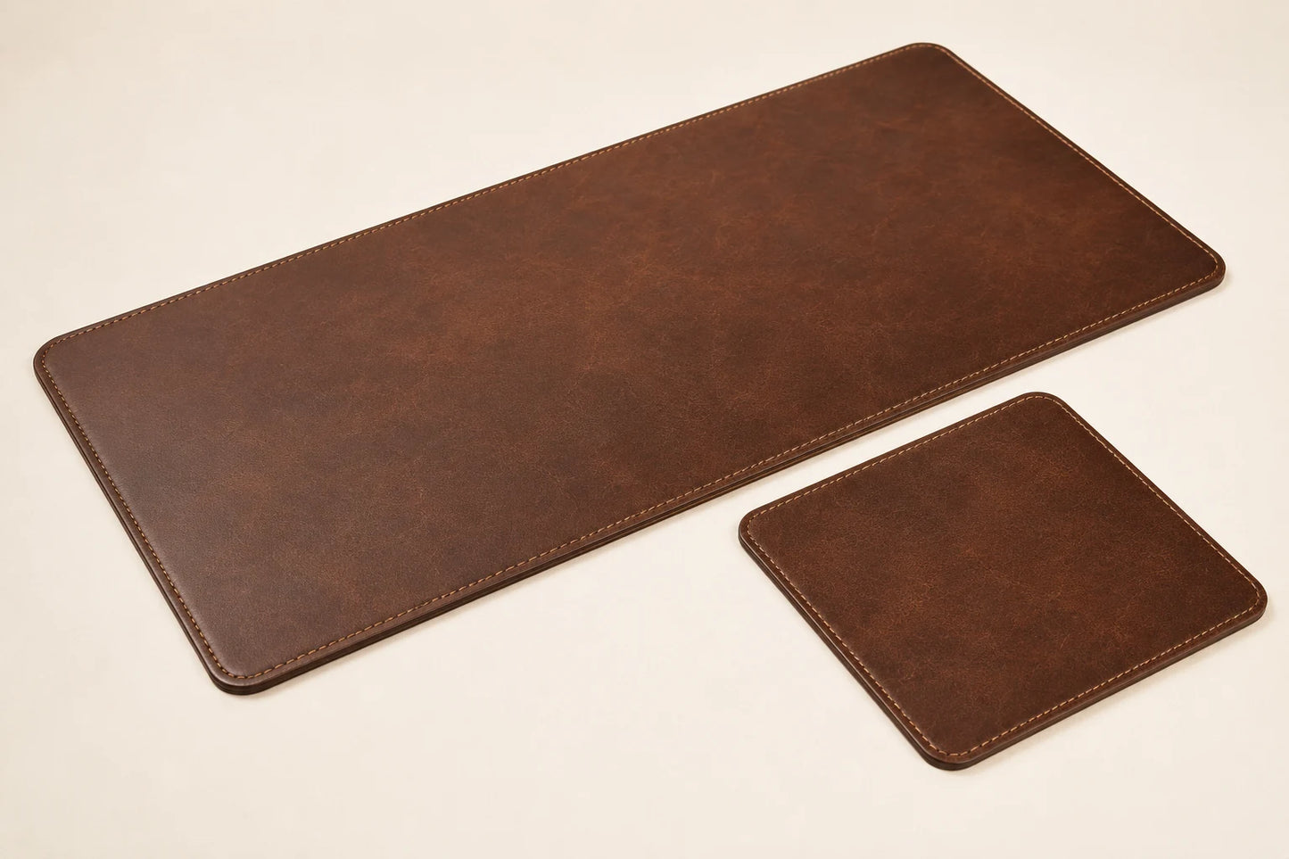 Brown leather mouse pad and keyboard mat set for wholesale OEM office gift production
