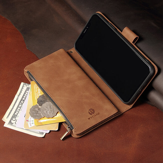 Aaronscase Genuine Leather Zipper Wallet Phone Case (Wholesale Manufacturer)