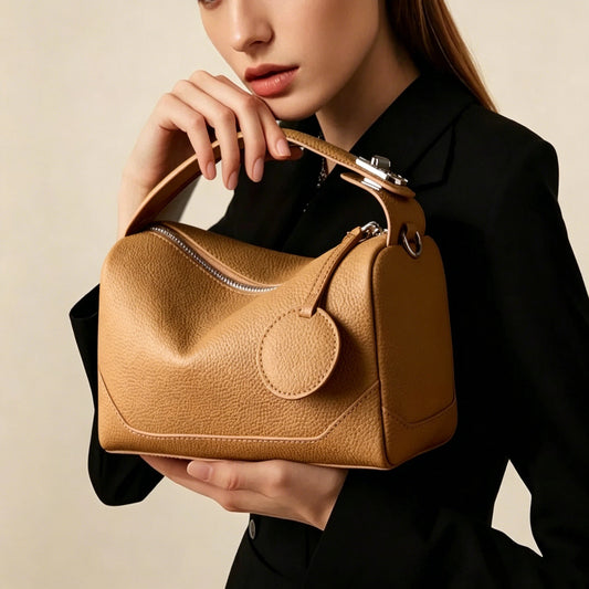 Mini Genuine Leather Barrel Handbag - image 1