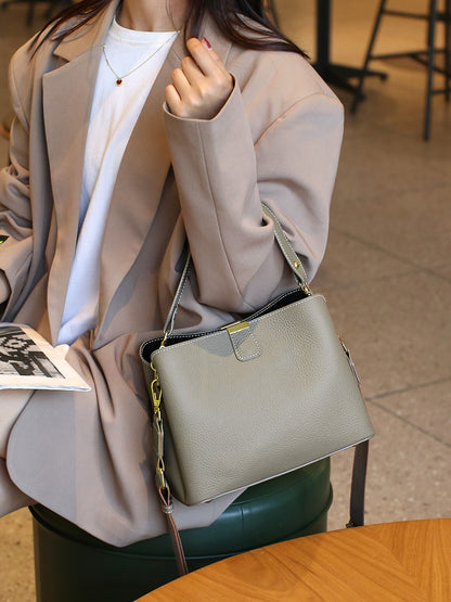 Mini Genuine Leather Bucket Handbag - image 3