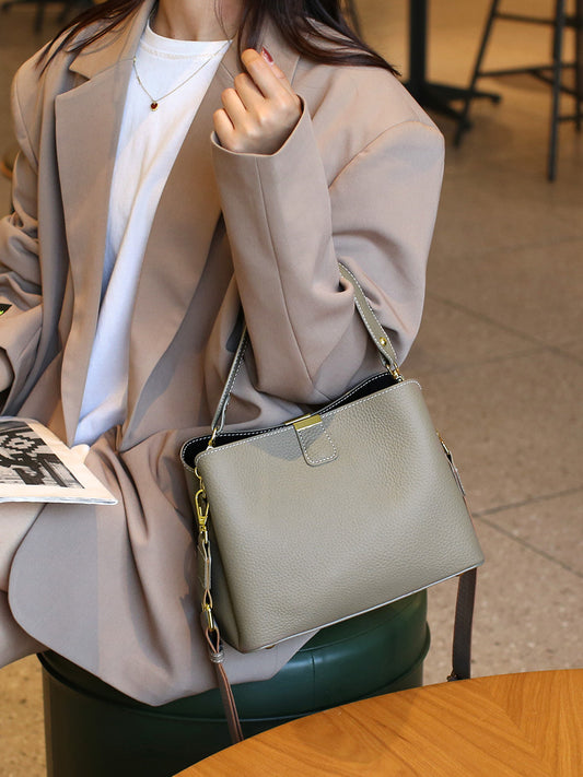 Mini Genuine Leather Bucket Handbag - image 3