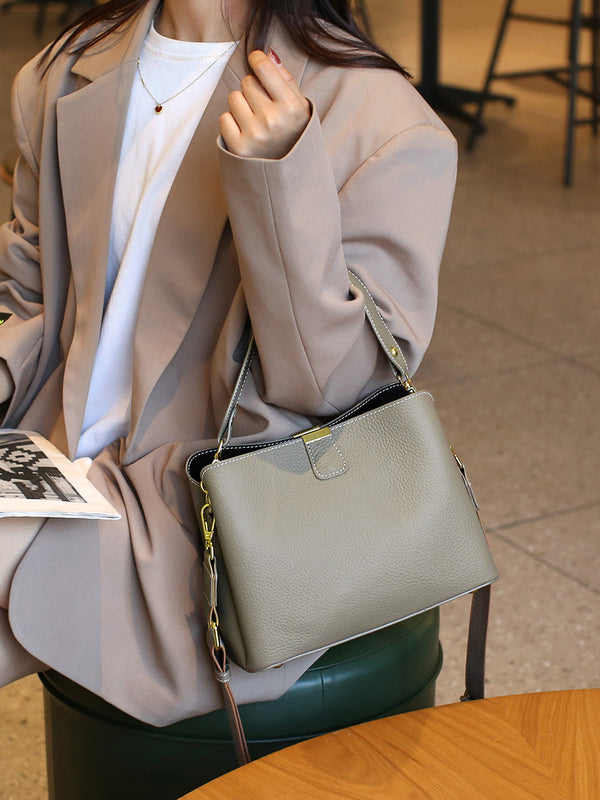 Mini Genuine Leather Bucket Handbag - image 3