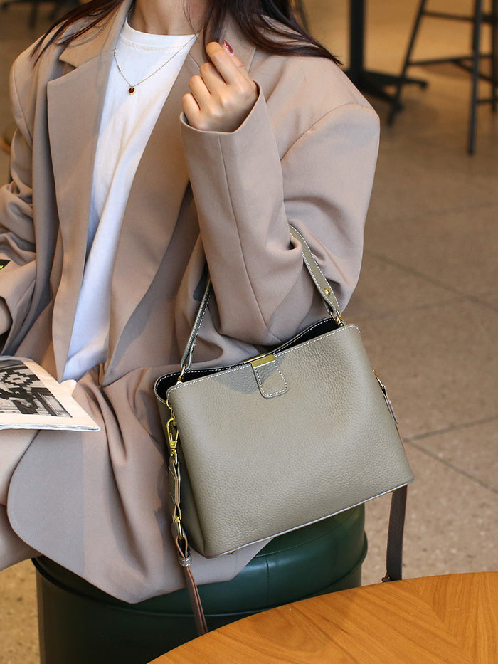 Mini Genuine Leather Bucket Handbag - image 3