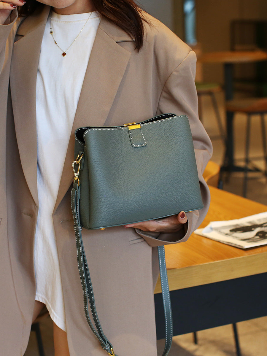 Mini Genuine Leather Bucket Handbag - image 5