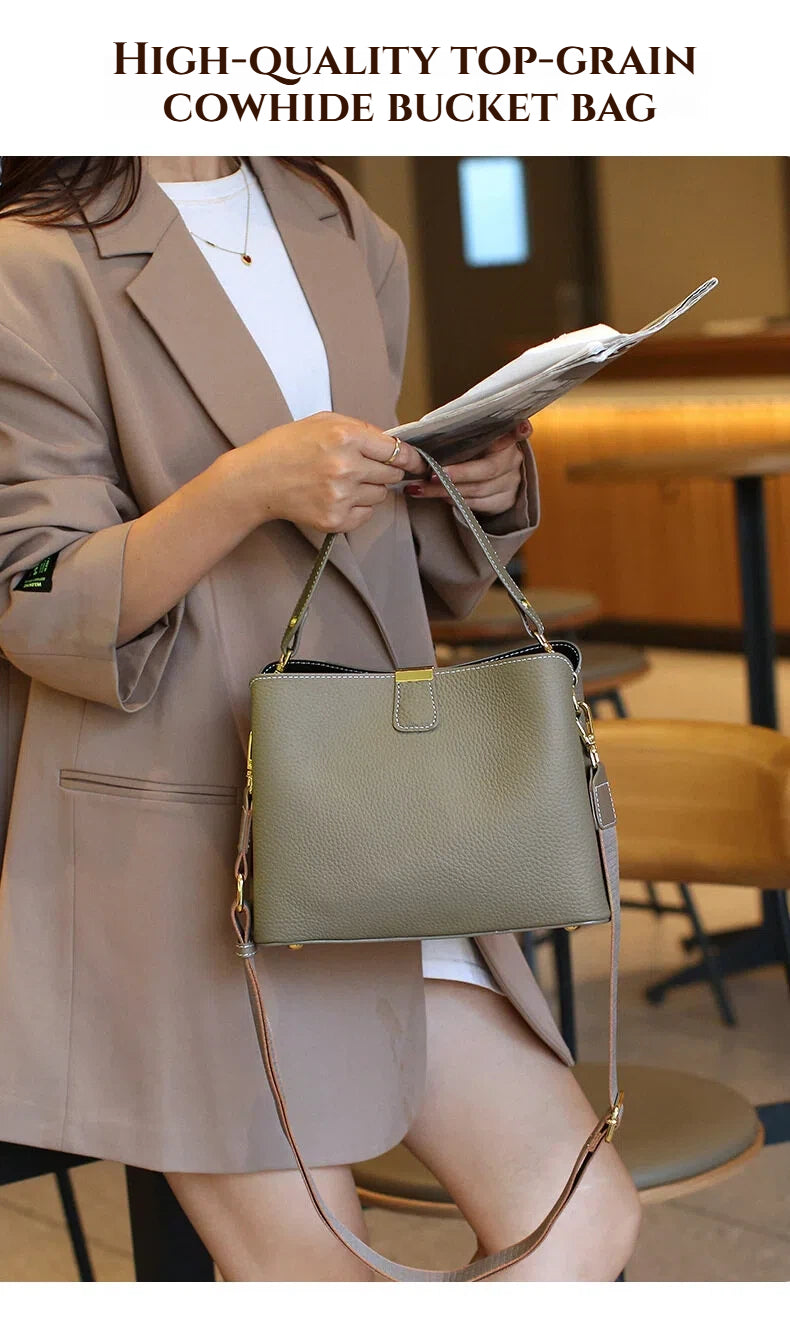 Mini Genuine Leather Bucket Handbag - image 7