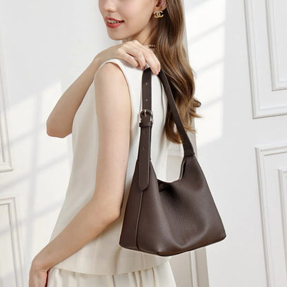 Minimal Genuine Leather Bucket Shoulder Bag - image 1