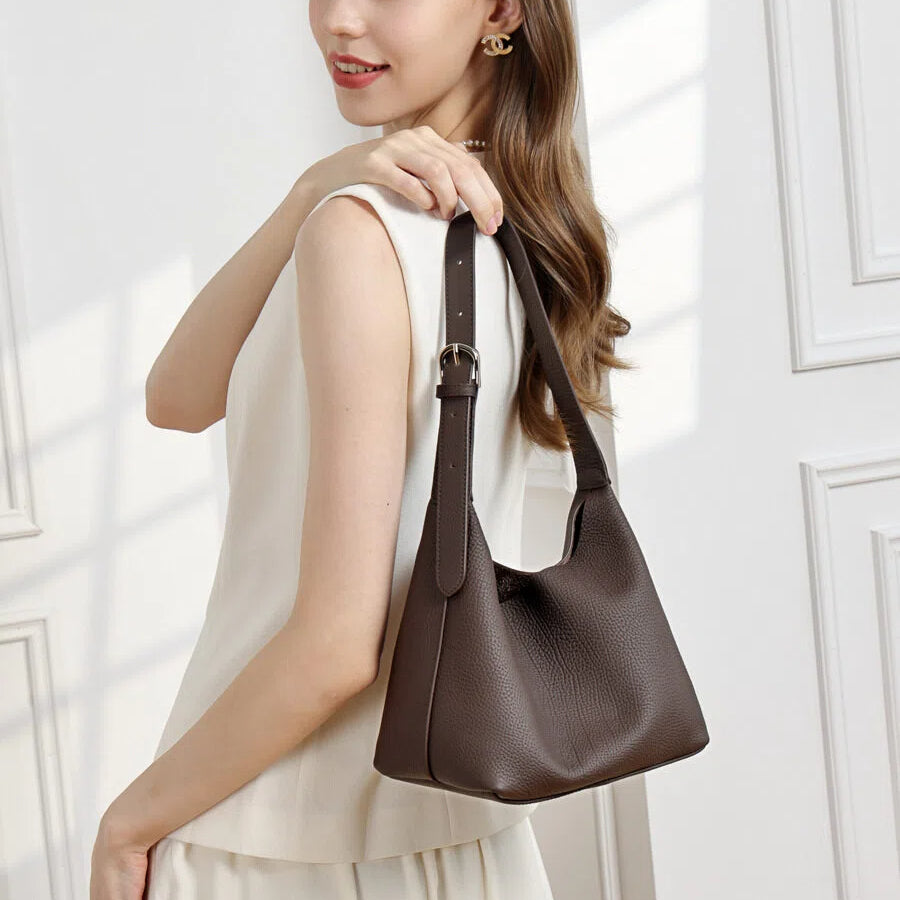 Minimal Genuine Leather Bucket Shoulder Bag - image 1
