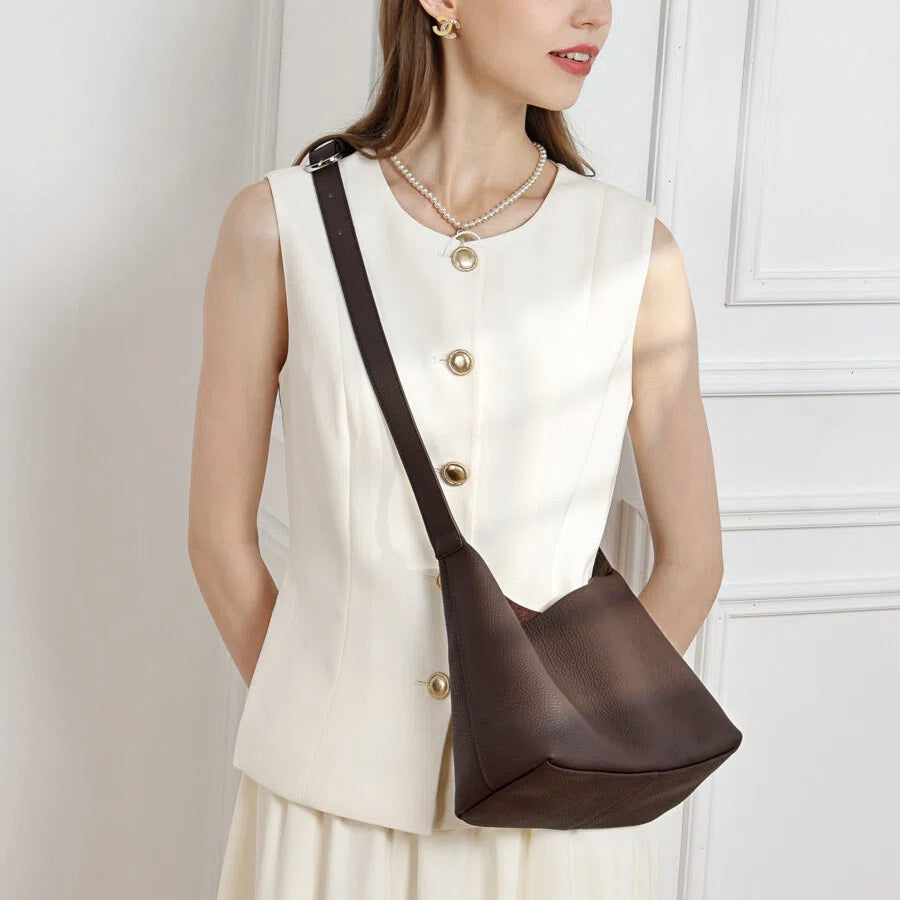 Minimal Genuine Leather Bucket Shoulder Bag - image 3