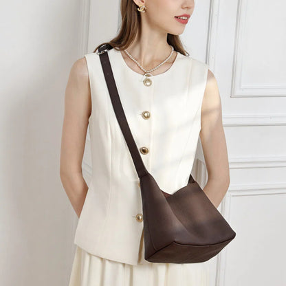 Minimal Genuine Leather Bucket Shoulder Bag - image 3